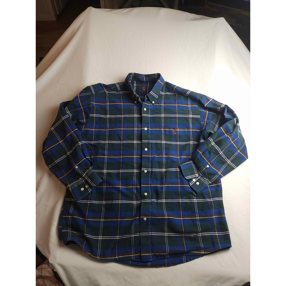 Duck Head Mens XL Blue Green Plaid Classic Oxford Cotton Long Sleeve Shirt
